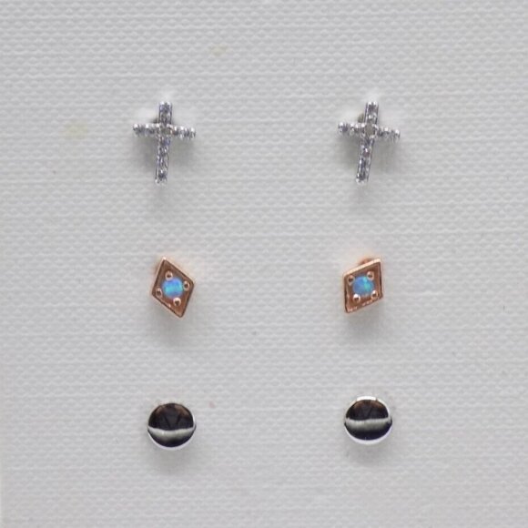 925 Sterling Silver18KGP Stud Earrings Cross Disc Rose Gold Plated Minimalist - Picture 1 of 5